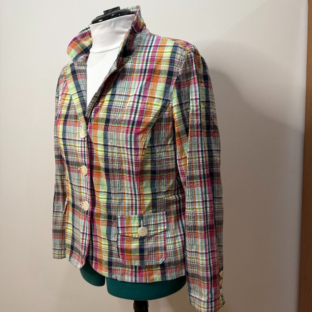 XL Cotton Plaid Madras Blazer Jacket Talbots 16 preppy academia stripe retro 90s - Picture 3 of 16